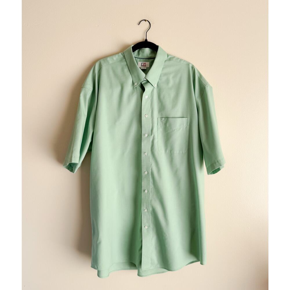 Cutter & Buck Green Easy Care Short Sleeve Casual Button Down Shirt 2XT Tall - Picture 2 of 9